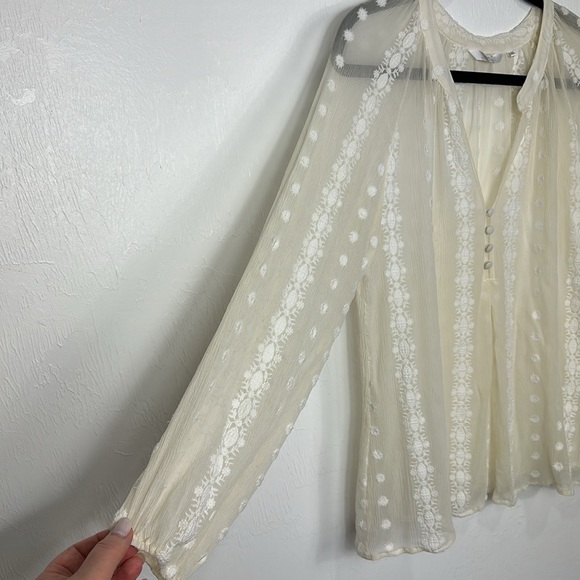 Anthropologie Zoa New York Neve Peasant Ivory Silk Sheer Top Blouse Size L - Picture 3 of 10